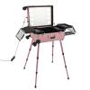 Aluminum Trolley Makeup Train Case with LED Light & Adjustable Legs, Portable Travel Rolling Makeup Train Case Lockable Cosmetic Organizer Lighted Makeup Vanity Station with 4 Removable Wheels (Pink) view 3