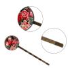4 Pieces Bobby Pins Hair Clips for Women, Embroidery Peonies and Wild Red Roses Flowers Decorative Hairpin Hair Barrettes for Girls, Elegant Brown Hair Accessories view 3
