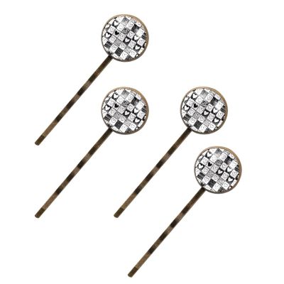 4 Pcs Hair Pins for Women, Doodle Checkerboard Texture with Hearts Long Bobby Pins Vintage Hairpins Decorative Elephant Hair Barrettes with Jewelry Gift Box