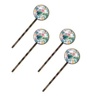 4 PCS Womens Hair Barrettes, Beach Elements Sunglasses Palm Leaves Starfish Long Bobby Hair Pins for Girls, Stainless Steel Hair Clips Headwear Styling Tools Hair Accessories