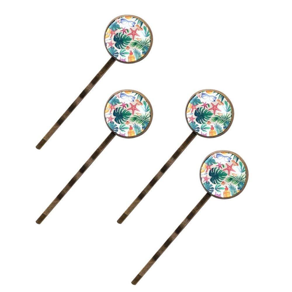 4 PCS Womens Hair Barrettes, Beach Elements Sunglasses Palm Leaves Starfish Long Bobby Hair Pins for Girls, Stainless Steel Hair Clips Headwear Styling Tools Hair Accessories