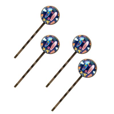 4 Pcs Hair Pins for Women, Cartoon Surfing Boards Summer Pattern Long Bobby Pins Vintage Hairpins Decorative Elephant Hair Barrettes with Jewelry Gift Box