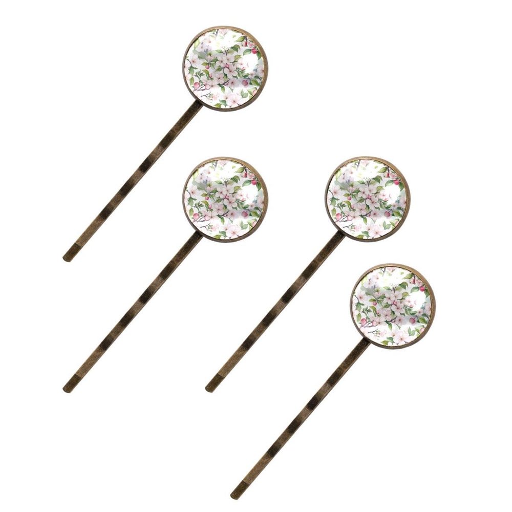 4 PCS Womens Hair Barrettes, Seamless Watercolor Pink Flower Botanical Pattern Long Bobby Hair Pins for Girls, Stainless Steel Hair Clips Headwear Styling Tools Hair Accessories