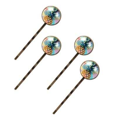 4 Pcs Hair Pins for Women, Pineapple Colorful Geometric Background Long Bobby Pins Vintage Hairpins Decorative Elephant Hair Barrettes with Jewelry Gift Box