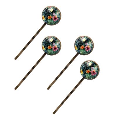 4 PCS Womens Hair Barrettes, Watercolor Tropical Flowers Dark Background Long Bobby Hair Pins for Girls, Stainless Steel Hair Clips Headwear Styling Tools Hair Accessories