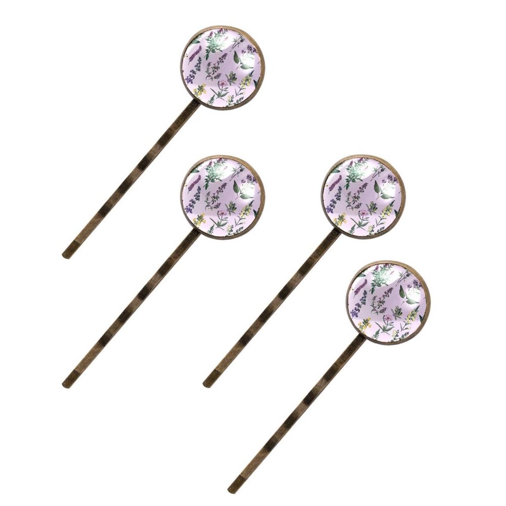 4 PCS Womens Hair Barrettes, Floral Herbs and Spices on Lilac Pattern Long Bobby Hair Pins for Girls, Stainless Steel Hair Clips Headwear Styling Tools Hair Accessories