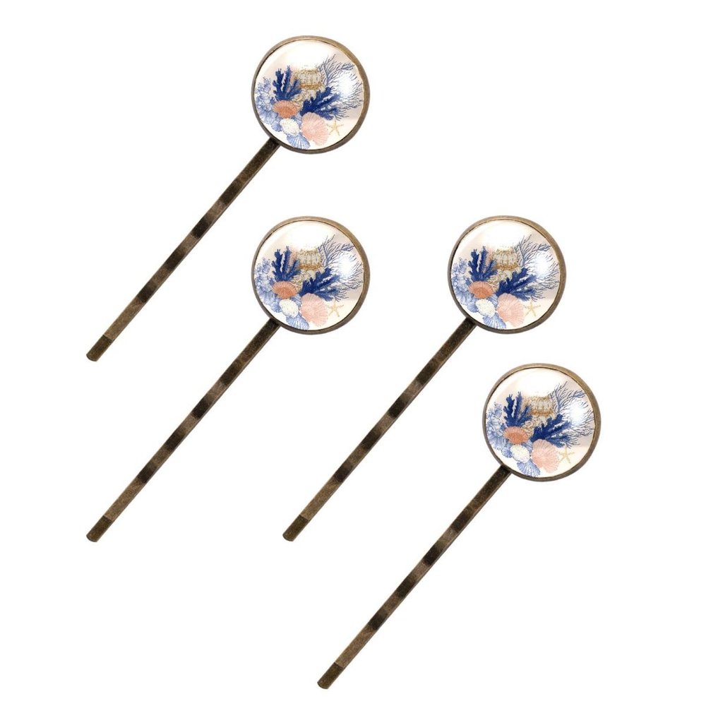 4 Pieces Bobby Pins Hair Clips for Women, Cute Underwater Seashells Corals Decorative Hairpin Hair Barrettes for Girls, Elegant Brown Hair Accessories