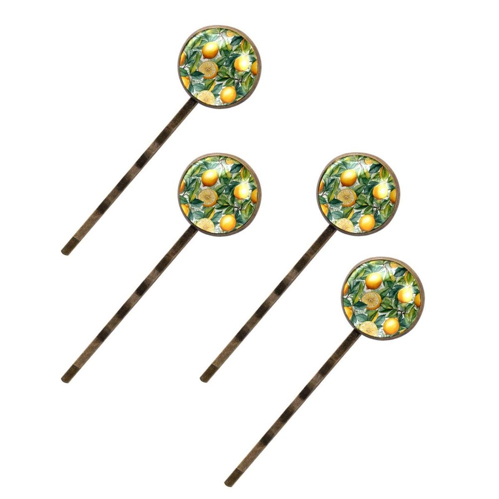 4 PCS Womens Hair Barrettes, Seamless Watercolor Lemon Pattern Long Bobby Hair Pins for Girls, Stainless Steel Hair Clips Headwear Styling Tools Hair Accessories