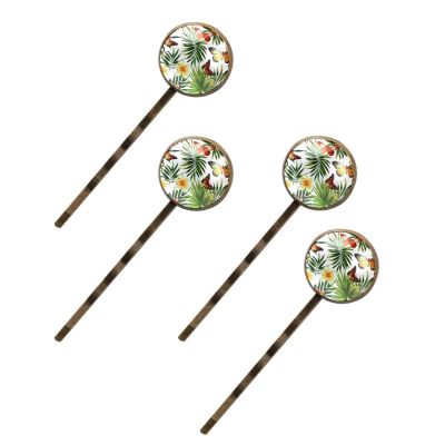 4 PCS Womens Hair Barrettes, Palm Leaves Tropical Flowers and Colorful Butterflies Long Bobby Hair Pins for Girls, Stainless Steel Hair Clips Headwear Styling Tools Hair Accessories