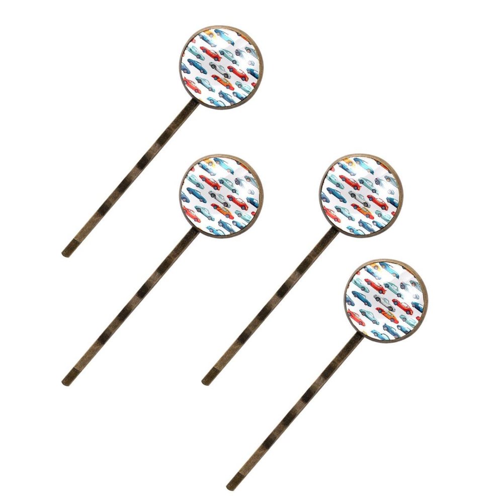 4 Pieces Bobby Pins Hair Clips for Women, Cool Race Cars Seamless Pattern Decorative Hairpin Hair Barrettes for Girls, Elegant Brown Hair Accessories