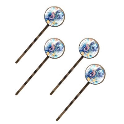 4 Pieces Bobby Pins Hair Clips for Women, Cute Seahorse Fishes Starfish Sea Shells Decorative Hairpin Hair Barrettes for Girls, Elegant Brown Hair Accessories