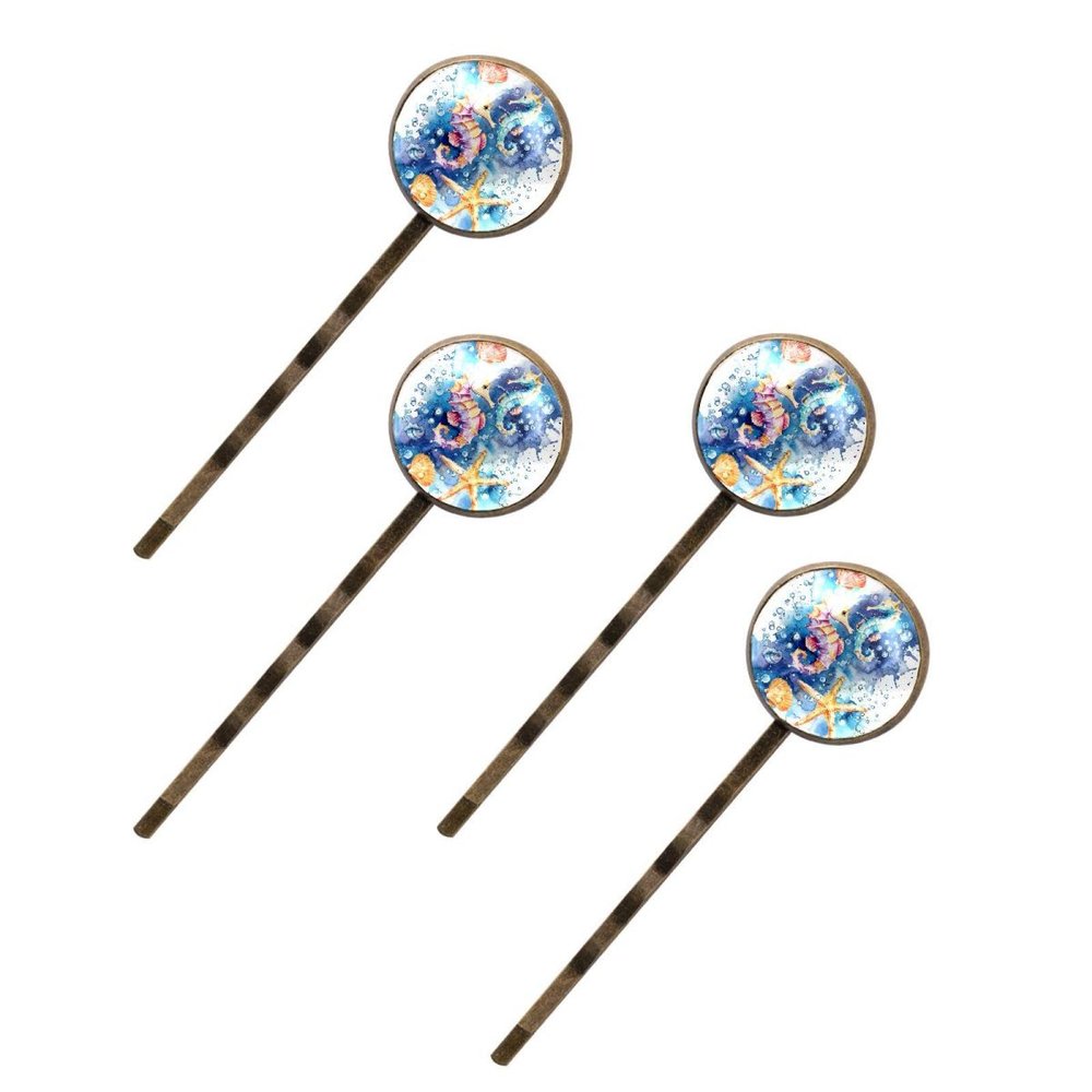 4 Pieces Bobby Pins Hair Clips for Women, Cute Seahorse Fishes Starfish Sea Shells Decorative Hairpin Hair Barrettes for Girls, Elegant Brown Hair Accessories