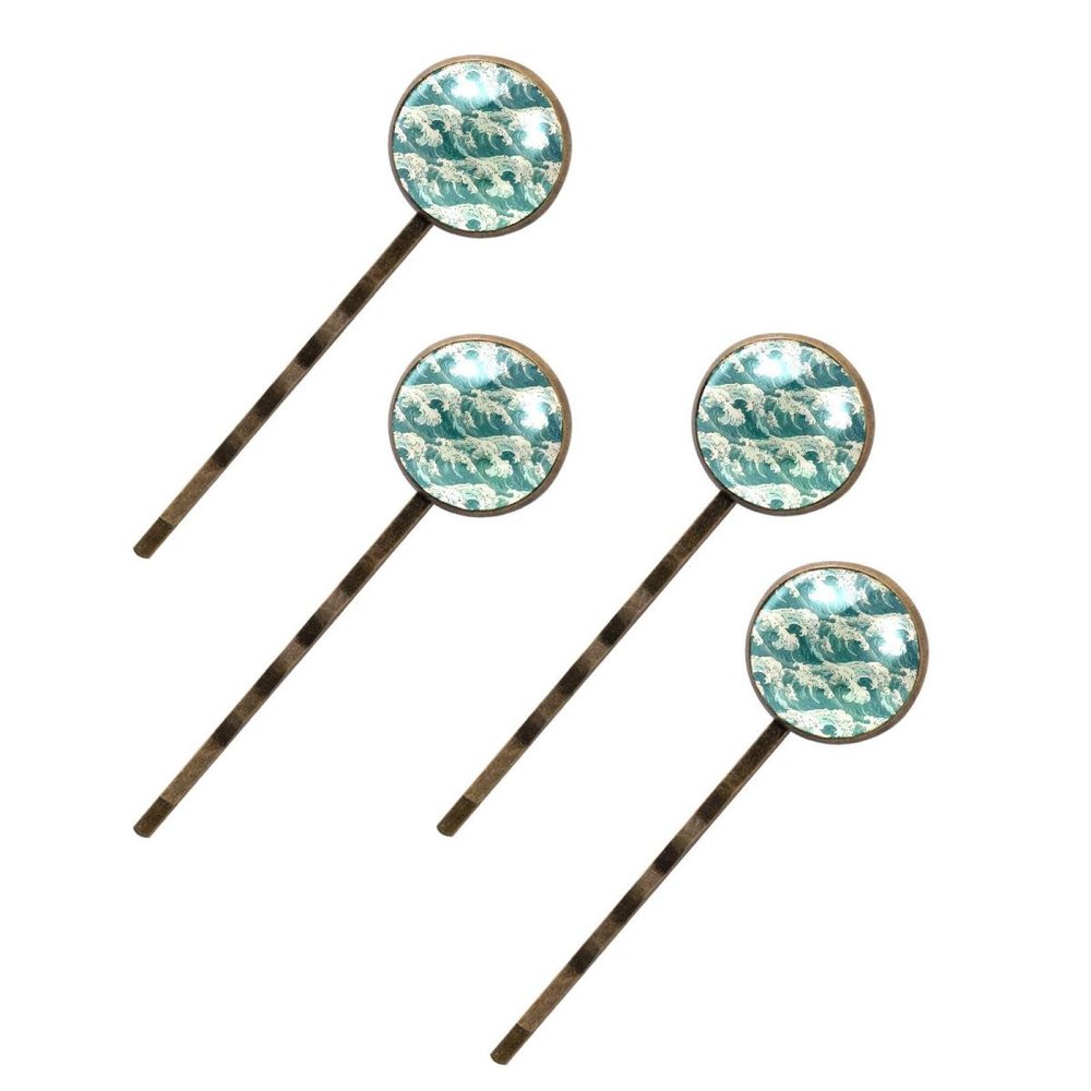 4 PCS Womens Hair Barrettes, Sea Blue Waves Long Bobby Hair Pins for Girls, Stainless Steel Hair Clips Headwear Styling Tools Hair Accessories