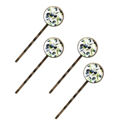 4 PCS Womens Hair Barrettes, Watercolor Green Branch and Black Fruit Long Bobby Hair Pins for Girls, Stainless Steel Hair Clips Headwear Styling Tools Hair Accessories