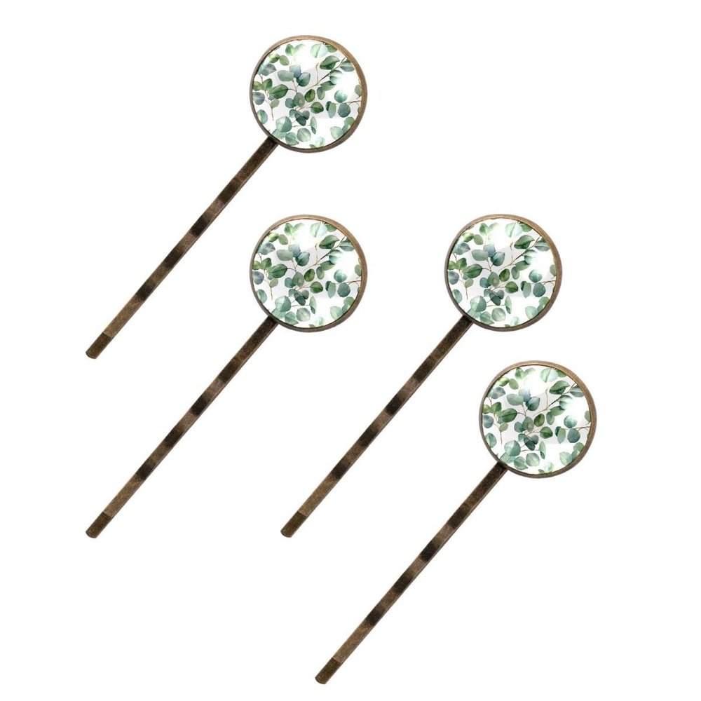 4 PCS Womens Hair Barrettes, Watercolor Green Leaves Long Bobby Hair Pins for Girls, Stainless Steel Hair Clips Headwear Styling Tools Hair Accessories