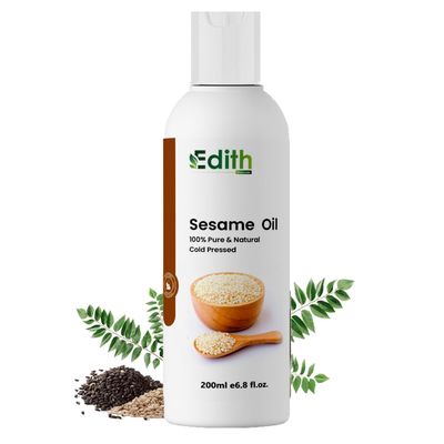 Edith Naturals Cold Pressed Pure Sesame Hair Oil for Nourished and Strengthen Hair - 100% Natural Extracts-200 ml, White