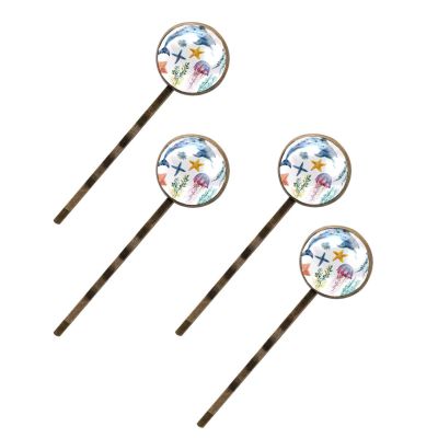 4 Pcs Hair Pins for Women, Watercolor Coral Dolphin Jellyfish Starfish Long Bobby Pins Vintage Hairpins Decorative Elephant Hair Barrettes with Jewelry Gift Box