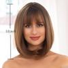 12inch High Temperature Fiber Machine Made straight short synthetic for woman with thin hair with bangs (Brown) view 2