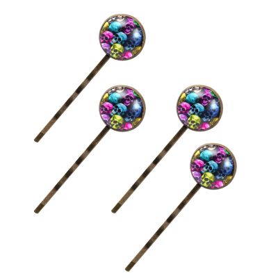 4 Pcs Hair Pins for Women, Seamless Colorful Skull Pattern Long Bobby Pins Vintage Hairpins Decorative Elephant Hair Barrettes with Jewelry Gift Box