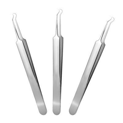 3 Pieces Pimple Extractor Blackhead Tweezers Needle Nose Tweezers Pimple Popper Curved Tweezers Stainless Steel Pimples Tweezer Extractor Tool Pore Tweezer for Skin Whitehead Bend Remover Tools