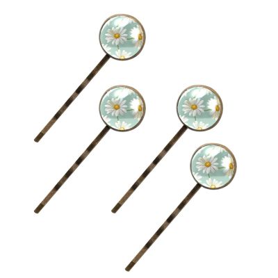 4 PCS Womens Hair Barrettes, White Daisies Flowers Long Bobby Hair Pins for Girls, Stainless Steel Hair Clips Headwear Styling Tools Hair Accessories