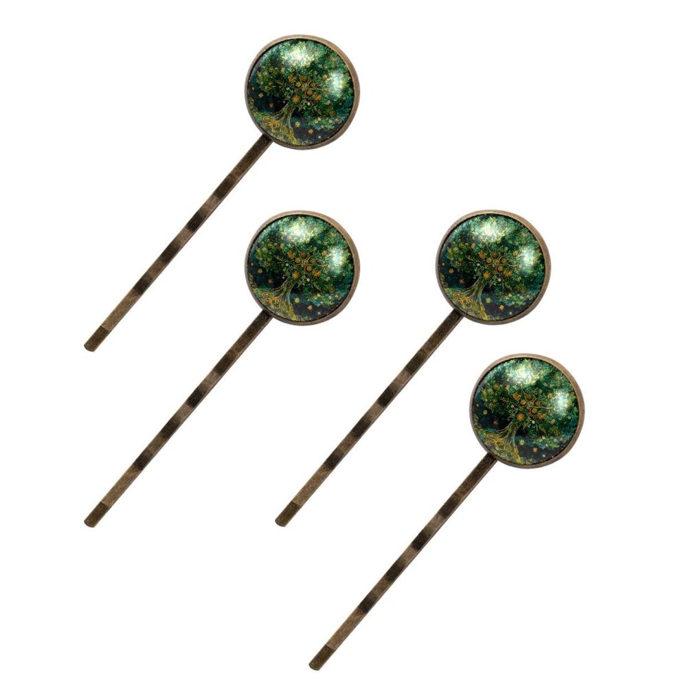 4 PCS Womens Hair Barrettes, Aesthetic Nature Floral Plant Green Tree of Life Long Bobby Hair Pins for Girls, Stainless Steel Hair Clips Headwear Styling Tools Hair Accessories