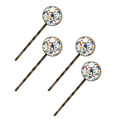 4 PCS Womens Hair Barrettes, Cute Toucan Birds and Leaves Seamless Pattern Long Bobby Hair Pins for Girls, Stainless Steel Hair Clips Headwear Styling Tools Hair Accessories