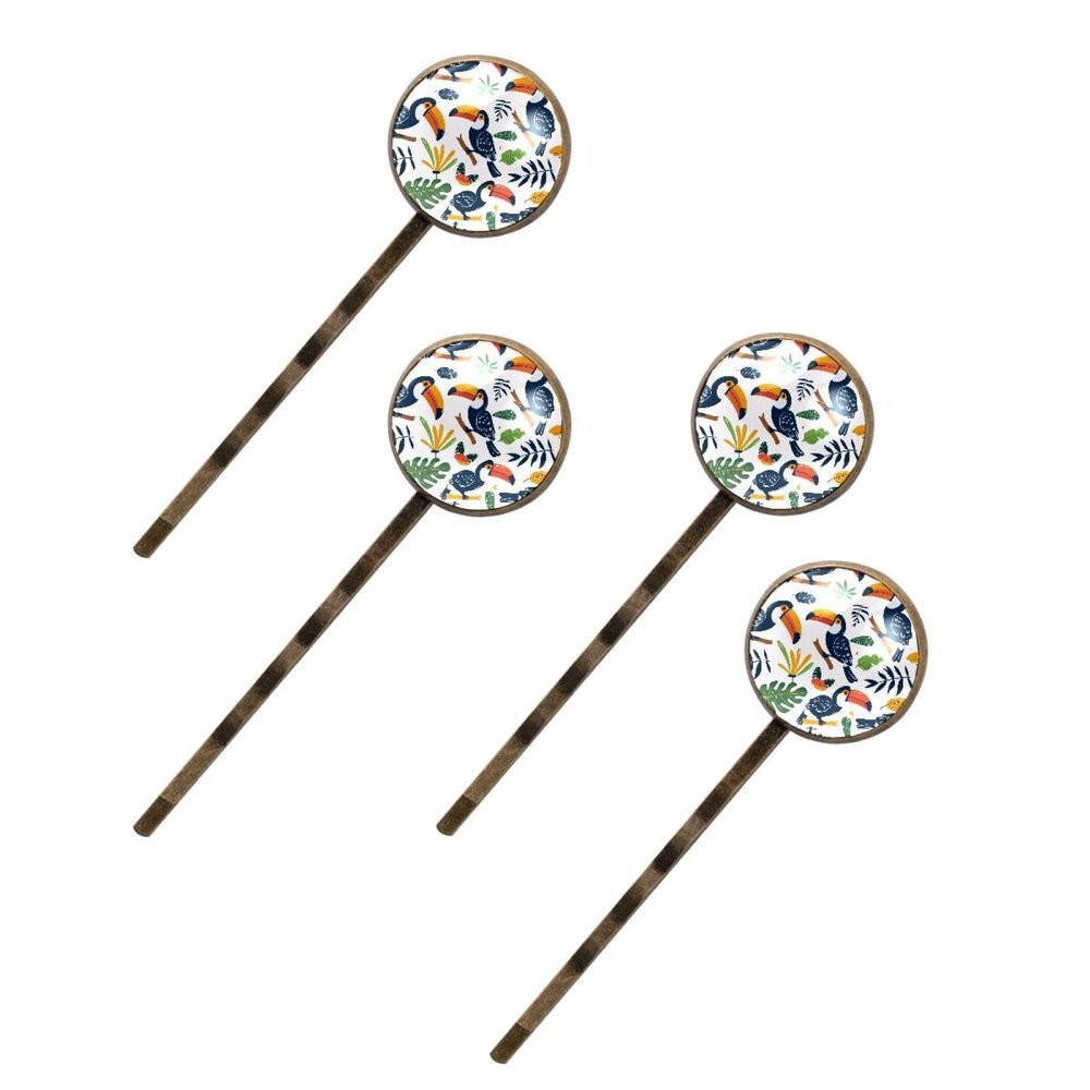 4 PCS Womens Hair Barrettes, Cute Toucan Birds and Leaves Seamless Pattern Long Bobby Hair Pins for Girls, Stainless Steel Hair Clips Headwear Styling Tools Hair Accessories