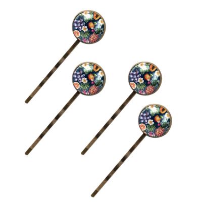4 Pcs Hair Pins for Women, Hawaiian Pattern with Tropical Fruits and Flowers Long Bobby Pins Vintage Hairpins Decorative Elephant Hair Barrettes with Jewelry Gift Box
