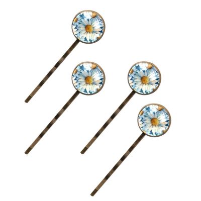 4 Pieces Bobby Pins Hair Clips for Women, Daisy Flowers Pattern Decorative Hairpin Hair Barrettes for Girls, Elegant Brown Hair Accessories
