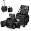 BYOOTIQUE 2in1 Soft Sided Rolling Makeup Train Case Travel Backpack For Hair Stylist Tools Curling Iron Straightener Salon Barber Shop, Black view 1