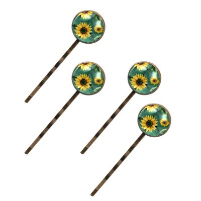 4 Pcs Hair Pins for Women, Yellow Sunflower Flowers Long Bobby Pins Vintage Hairpins Decorative Elephant Hair Barrettes with Jewelry Gift Box