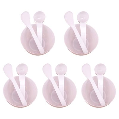 5 Sets Facial Mask Mixing Bowl with Spatula & Measuring Spoon Facemask Bowl Mud Mask Mixing Bowl DIY Skin Care Mixing Tool Kit for Lady Women Home Beauty Salon Use, White