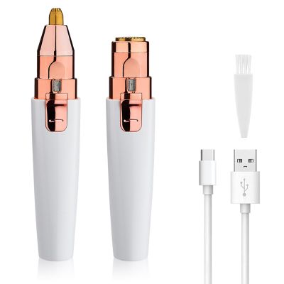 Eyebrow Facial Trimmer for Women - 2 in 1 Rechargeable Face Eye Brow Shaver - Face Remover Peach Fuzz Painless Facial Removal Built-in LED Light for Lips Arm Nose Hair Bikini Line Body (Pink)