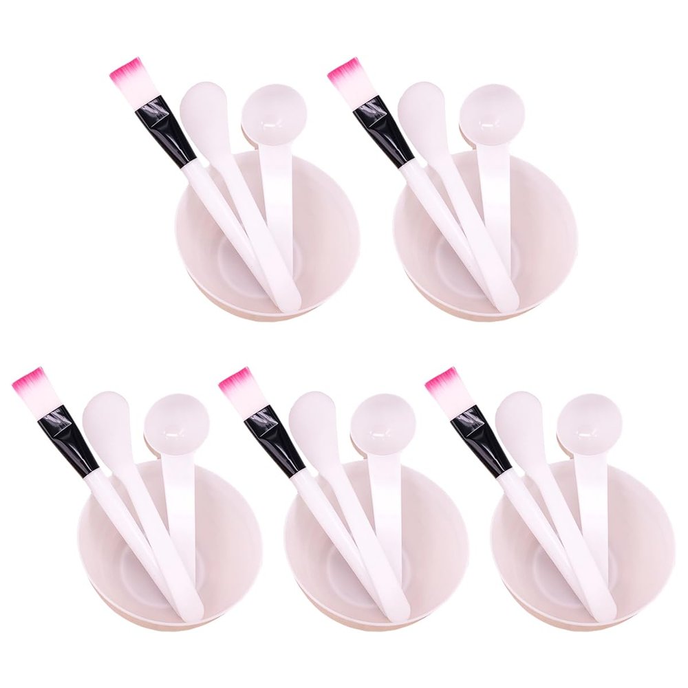 5 Sets Facial Mask Mixing Bowl with Spatula & Measuring Spoon & Brush Facemask Bowl Mud Mask Mixing Bowl DIY Skin Care Mixing Tool Kit for Lady Women Home Beauty Salon Use, White