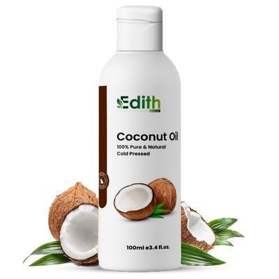 Edith Naturals Pure Organic Coconut Hair Oil - Nourishing & Moisturizing for Healthy Hair & Skin,Baby And Body Massage - 100ml, White