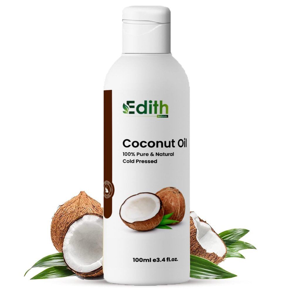 Edith Naturals Pure Organic Coconut Hair Oil - Nourishing & Moisturizing for Healthy Hair & Skin,Baby And Body Massage - 100ml, White