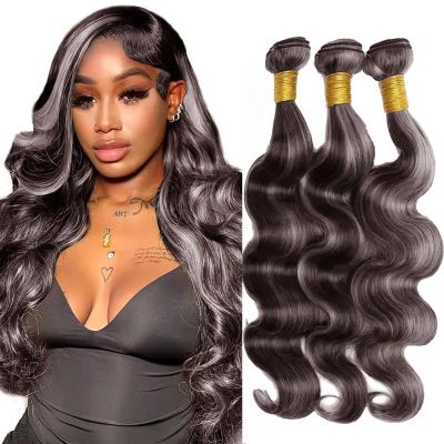 Habiliana Bundles Human Hair 22 24 26 Inch Body Wave P4/GREY Human Hair Bundles 11A Unprocessed Brazilian Virgin Quick Weave Hair Extensions for Black Women