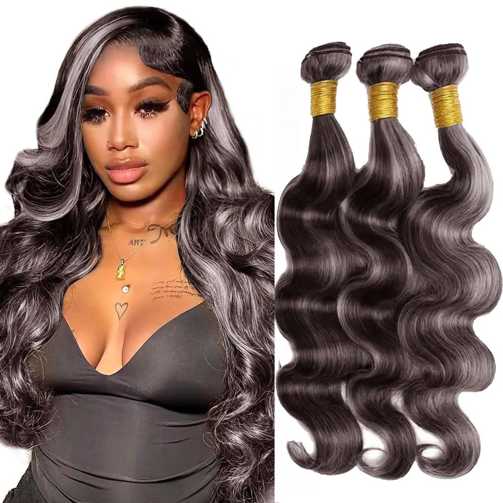 Habiliana Bundles Human Hair 22 24 26 Inch Body Wave P4/GREY Human Hair Bundles 11A Unprocessed Brazilian Virgin Quick Weave Hair Extensions for Black Women