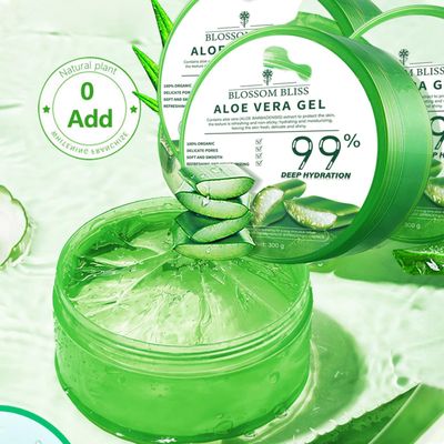 BLOSSOMBLISS Aloe Vera Gel from Freshly Cut Pure Aloe Vera - for Skin, Hair, Face and Scalp - Deep Hydration, After Sun