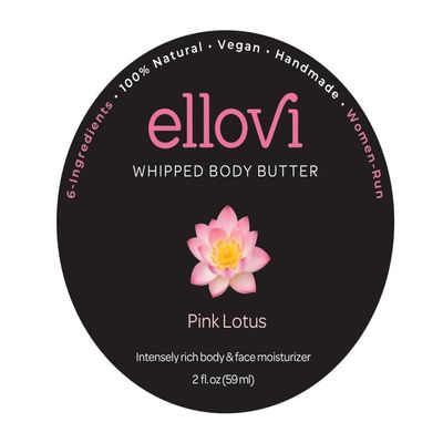 Ellovi All-Natural Luxuriously Whipped Body Butter - Pink Lotus - Pure Enough to Eat - Made With Just 6 Vegan Ingredients - Ultra-Rich 100% Plant-Based Moisturizer For Naturally Healthy Skin (2oz)