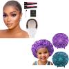 2pcs Purple& Teal Kids Satin Bonnet with Brown Wig Grip Cap view 1