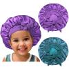2pcs Purple& Teal Kids Satin Bonnet with Brown Wig Grip Cap view 2