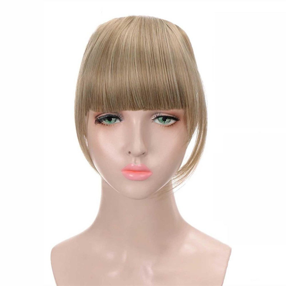 Bangs Hair Clip in Bangs False Human Hair Extensions Bangs Hair Clip in Fringe Straight Flat Bangs with Temples for Women Curved Bangs Bangs Hair Clip(#12)
