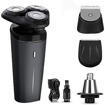 ALQPPM Electric Razor for Men Electric Face Shavers Rechargeable Shaving Men's Cordless Razors IPX7 Waterproof Wet Dry 4 in 1 Rotary Shavers Beard Nose Mustache Trimmer USB Charging Black