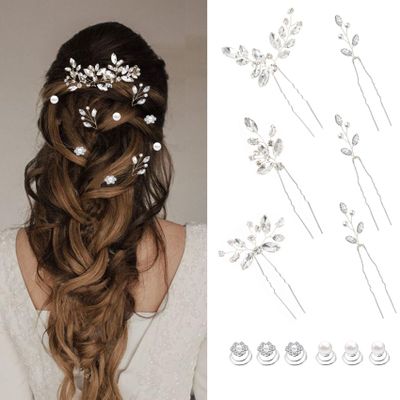 12 Pieces Pearl Crystal Bridal Hair Pins Hair Accessories for Women Wedding HairPieces for Brides Vintage Decorations Bride Bridesmaids
