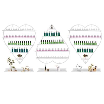 6PCS Metal Wall-mounted Nail Polish Storage Racks, 5 Tiers Heart-shaped Cosmetic Display Racks, Essential Oil Bottles Organizer, Cosmetic Display Case Lipstick Perfume Wall Shelf for Nail Shop (White)