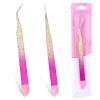 2 Pcs Double Ended Nail Art Tweezers with Silicone Pressing Head - Straight & Curved Tip Stainless Steel Tweezers for Eyelash Extensions & Nail Art Stickers view 1