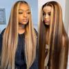 SOSEXY Ombre Lace Front Wig Human Hair Pre Plucked 4T4/27 HD Lace Highlight Wig Human Hair 180% Density Medium Brown 13x4 Lace Frontal Human Hair Wigs Glueless Colored Wigs Human Hair 24 Inch view 4
