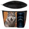 Dwrepo Makeup Bag Large Capacity Travel Makeup Bag PU Leather Cosmetic Bag for Women Autumn Animals Wolf Toiletry Bag Portable Zipper Makeup Organizer, white view 3